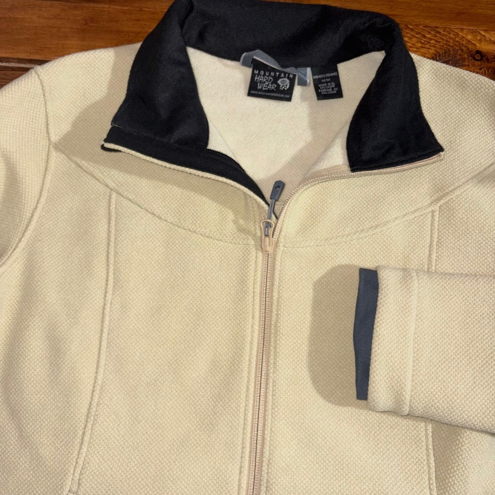 Mountain Hardwear Fleece Jacket Womens Medium Cream Tan Full Zip Mock Neck Logo